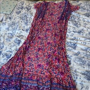 Floral Pink & Purple Maxi Tie Dress - Women's Boho Sundress